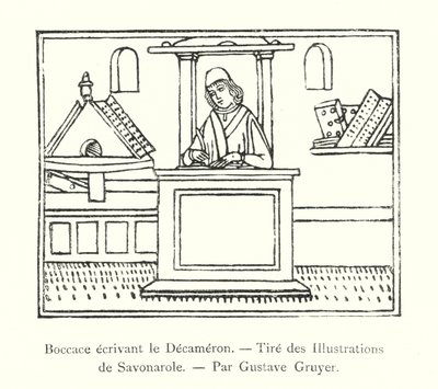 Boccaccio Writing the Decameron, from the Illustrations of Savonarola, by Gustave Gruyer by Italian School