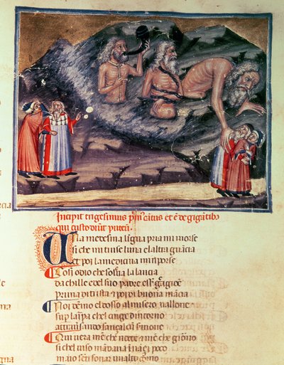 Canto XXXI Dante and Virgil and the three Giants in the Lost Circle, from the Divine Comedy (the Inferno) by Italian School