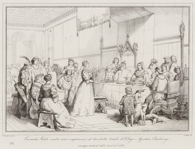 Cassandra Fedele Sings Improvised Verses at the Banquet Held by Doge Agostino Barbarigo (engraving) by Italian School