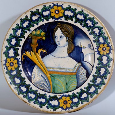 Ceramic Plate of Deruta Decorated with a Portrait of a Woman by Italian School
