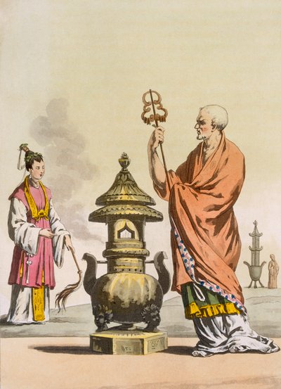 Chinese Taoist Religious Customs: A Bonzo in Ceremonial Robes, Engraved by Fumagalli and Bramatti, c.1820-30 by Italian School