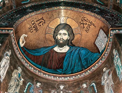 Christ pantocrator or Christ in Glory, decorating the apse of the cathedral of Monreale, Sicily, Italy by Italian School