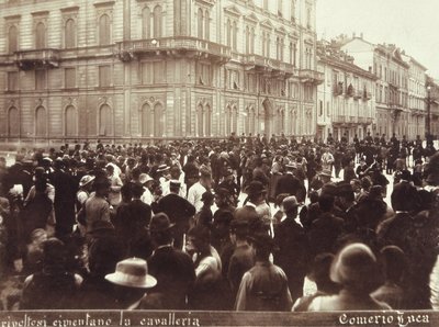 Citizens challenge the Cavalry of General Bava Beccaris, during the riots of Milan, 6th-9th May 1898 by Italian School