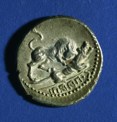Coin of the Italic Tribes showing a bull attacking the Roman she-wolf, 89-90 BC by Italian School
