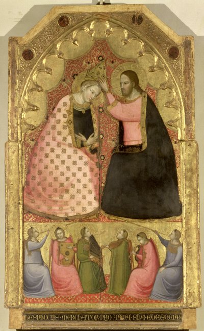 Coronation of the Virgin, altarpiece with a predella panel depicting angels playing musical instruments, Florentine by Italian School