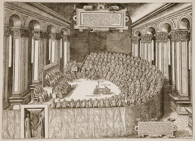 Council of Trent, 1563, from an etching published in Venice in 1565, illustration from The Church of England: A History for the People by H.D.M. Spence-Jones by Italian School