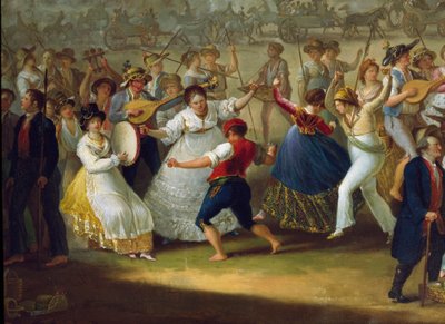 Dance Scene and Popular Party in Naples. Dancers of Tarantella. Anonymous Painting. 18th Century by Italian School