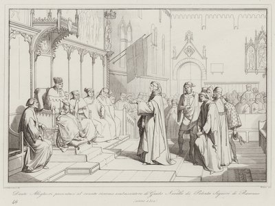 Dante Alighieri presents himself to the senate as ambassador of Guido Novello di Polenta, Lord of Ravenna by Italian School