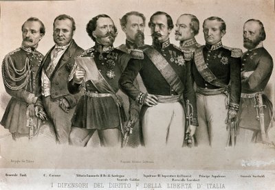Defenders of the Law and Liberty of Italy: General Manfredo Fanti, Camillo Benso, Count of Cavour, King of Sardinia Vittorio Emanuele II, General Enrico Cialdini by Italian School