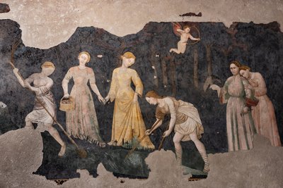 Detail of the frescoes, Camera Pinta (Painted Room) by Italian School