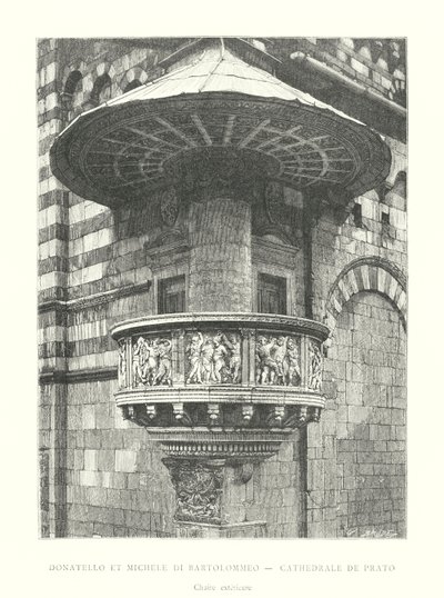 Donatello and Michele di Bartolommeo, Cathedral of Prato, Exterior Pulpit (engraving) by Italian School