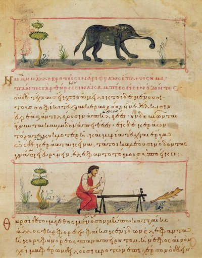 Elephant and Traditional Ivory Work, Illustration from the Cynegetica by Oppian by Italian School