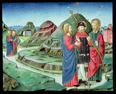 Christ accompanies two disciples to Emmaus without their realising it is Him by Italian School