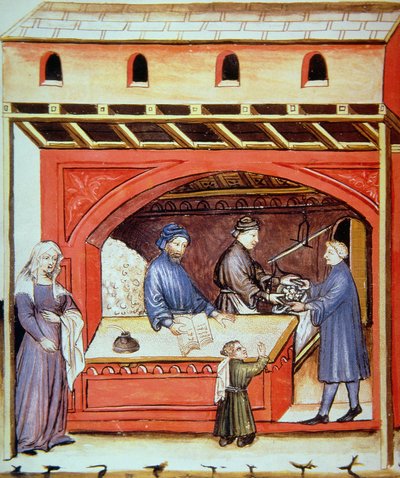 Selling Salt, illustration from Tacuinum Sanitatis Codex Vindobonensis by Italian School