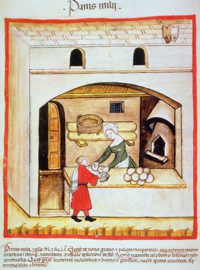 Preparation of Millet Bread (illustration from Tacuinum Sanitatis Codex Vindobonensis) by Italian School