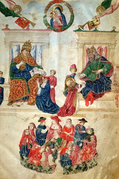 Foundation of the University of Bologna by Emperor Theodosius II and the privileges accorded by Pope Paul II by Italian School