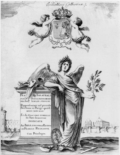 Frontispiece for the Feste Theatrali per la Finta Pazza Performed in 1645 at Theatre Petit Bourbon in Paris by Italian School