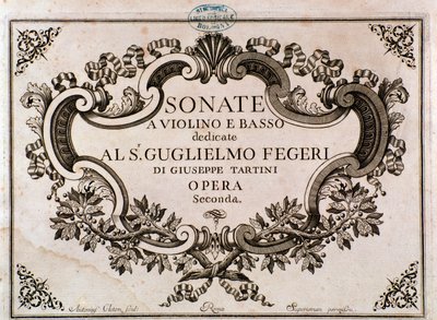 Frontispiece of Musical Score for Sonatas by Giuseppe Tartini by Italian School