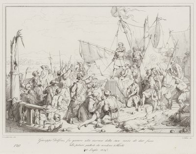 Giuseppe Dolfino makes the crew of his ship swear to set fire to the powder rather than by Italian School