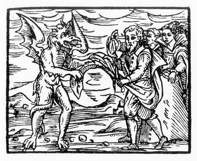 Homage to the Devil, copy of an illustration from Compendium Maleticarum by Fr M Guaccius, used in History of Magic by Italian School