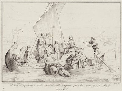 The Venetians take refuge in the islets of the lagoon due to the invasion of Attila, 452 by Italian School
