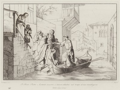 Blessed Pietro Acotanto helps the miserable citizens during a flood by Italian School