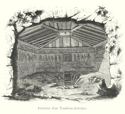 Interior of an Etruscan Tomb (engraving) by Italian School