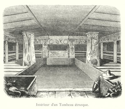 Interior of an Etruscan Tomb (engraving) by Italian School