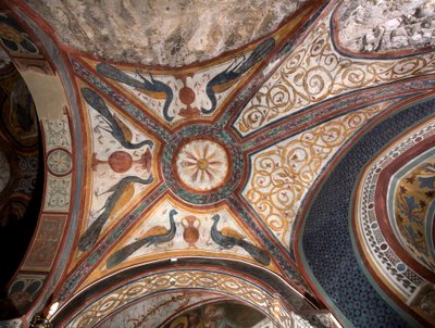 Interior view of the chapel of Saint Gregoire decorated with frescoes of Byzantine influences. Monastery of Saint Benedetto, Subiaco, Italy by Italian School