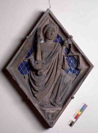 Justice, relief tile from the Campanile by Italian School