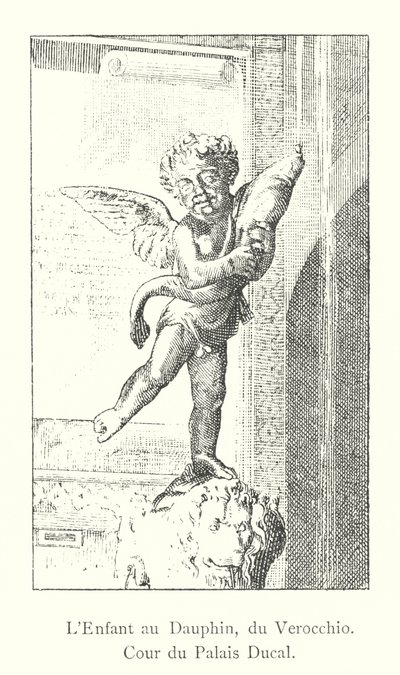 The Child with the Dolphin, by Verocchio, Courtyard of the Ducal Palace (engraving) by Italian School