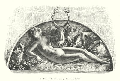 Diana of Fontainebleau, by Benvenuto Cellini (engraving) by Italian School