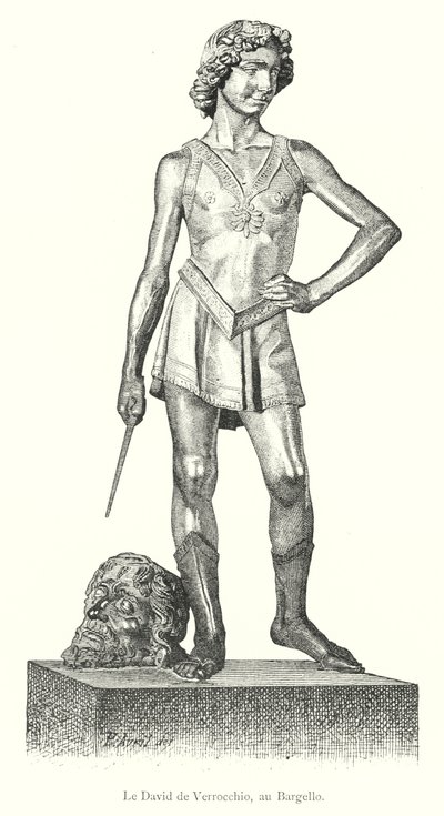 The David by Verrocchio, at the Bargello (engraving) by Italian School