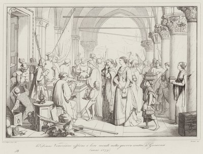 The Venetian Women offer their jewelry in the war against the Genoese by Italian School