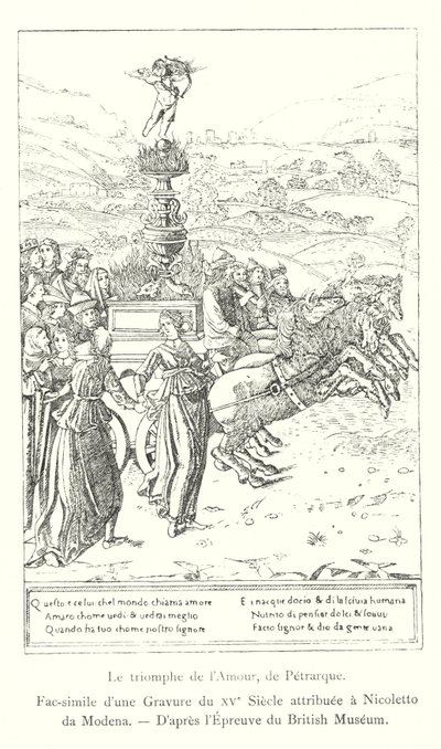 The Triumph of Love, by Petrarch, Fac-simile of a 15th Century Engraving attributed to Nicoletto da Modena, After the Proof from the British Museum (engraving) by Italian School
