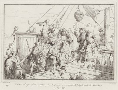 Lodovico Flangini, Mortally Wounded on His Ship, Commands the Battle Against the Turkish Fleet by Italian School