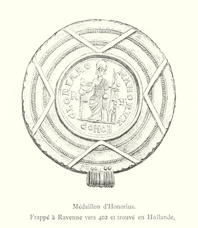 Medallion of Honorius, Struck in Ravenna around 402 and found in Holland (engraving) by Italian School
