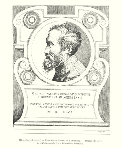 Michelangelo Buonarroti, Facsimile of the Portrait by J Bonasone, After the Proof in the Collection of Baron Edmond de Rothschild by Italian School