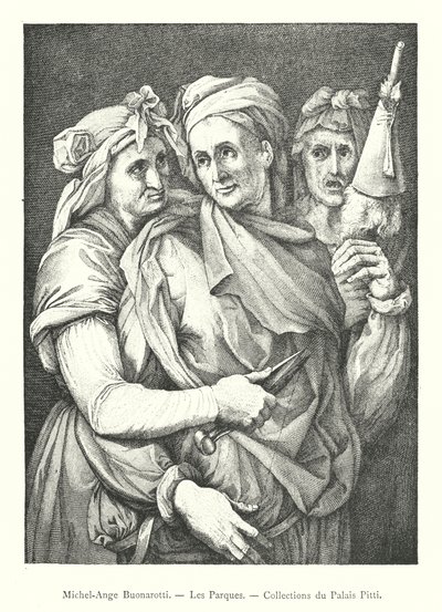 Michelangelo Buonarroti, The Fates, Collections of the Pitti Palace (engraving) by Italian School