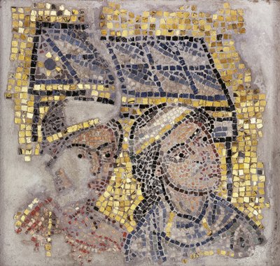 Mosaic Panel with Two Heads and a Building in the Background by Italian School