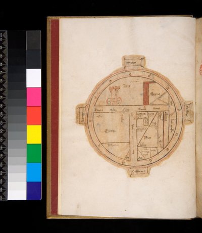 Ms 315. Horace, Ars Poetica and Epistulae, f.1v. T-O Map of the World, with a Tower Representing Jerusalem by Italian School