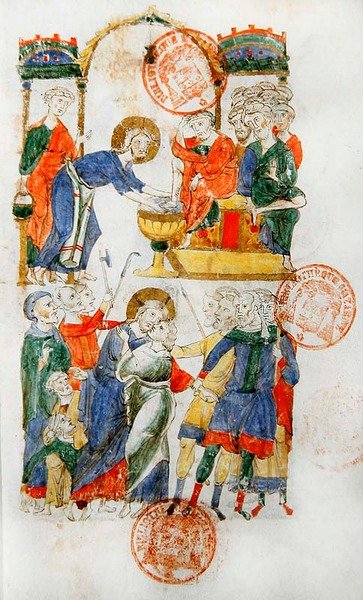 Jesus Washes the Feet of the Disciples during the Last Supper and the Kiss of Judas, from the Breviary of Monte Cassino by Italian School