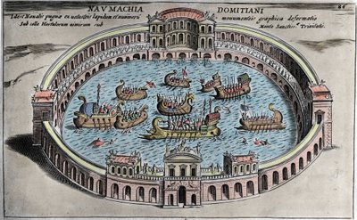 Naumachia, naval combat in an amphitheatre in Rome. by Italian School