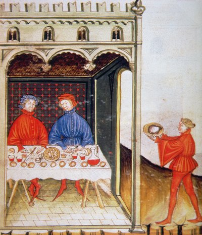 Tasting Boiled Wheat, from the Tacuinum Sanitatis Codex Vindobonensis by Italian School