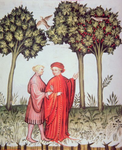 Two Friends Out for a Walk Together, from Tacuinum Sanitatis Codex Vindobonensis by Italian School