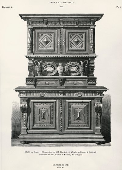 Oak sideboard designed in Stuttgart, illustration from L