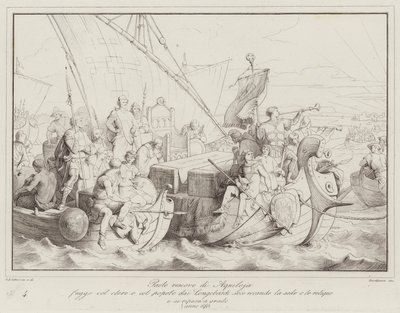 Bishop Paul of Aquileia flees with the clergy and people from the Lombards, bringing the seat with him by Italian School