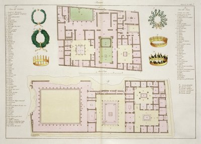 Plans of the House of the Questor and the House of the Faun, Pompeii, Plate 25A, Class 5 from Part I of The History of the Nations by Italian School