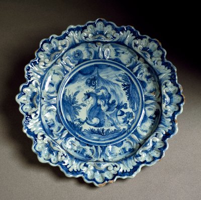 Plate decorated with the figure of a knight, ceramic, Savona manufacture by Italian School