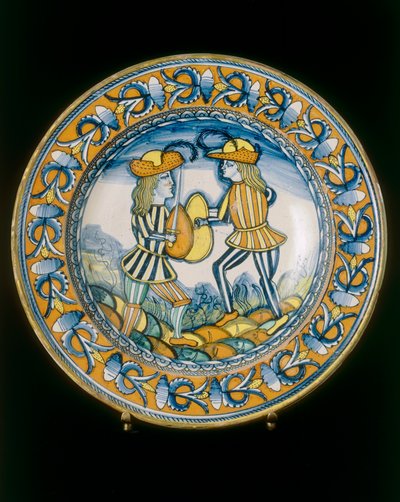 Plate with two soldiers combating with swords, Deruta manufacture by Italian School